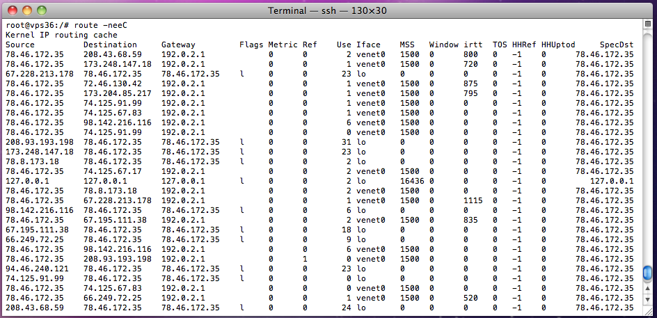 View the routing cache and hits